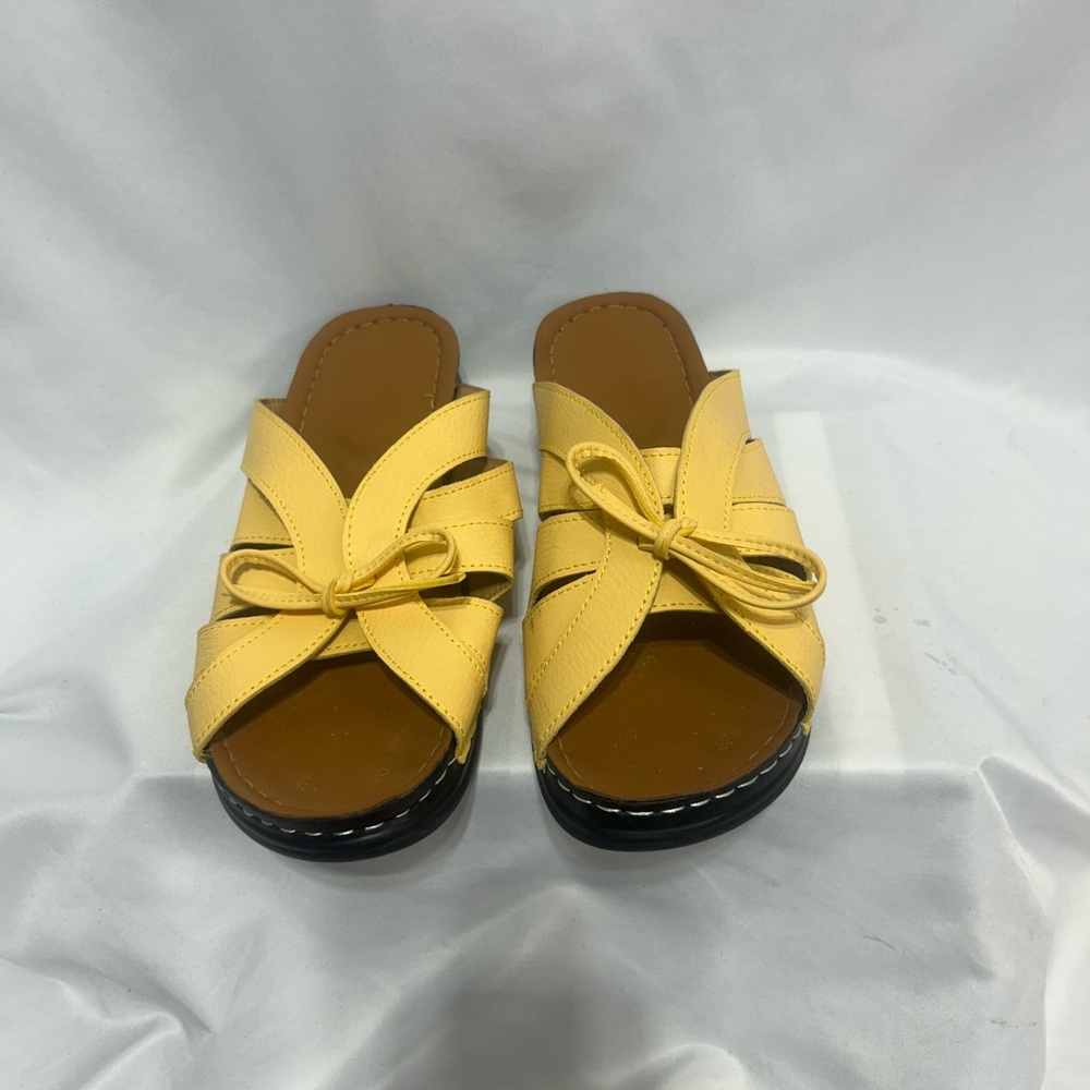 Yellow Crisscross Slide Sandals